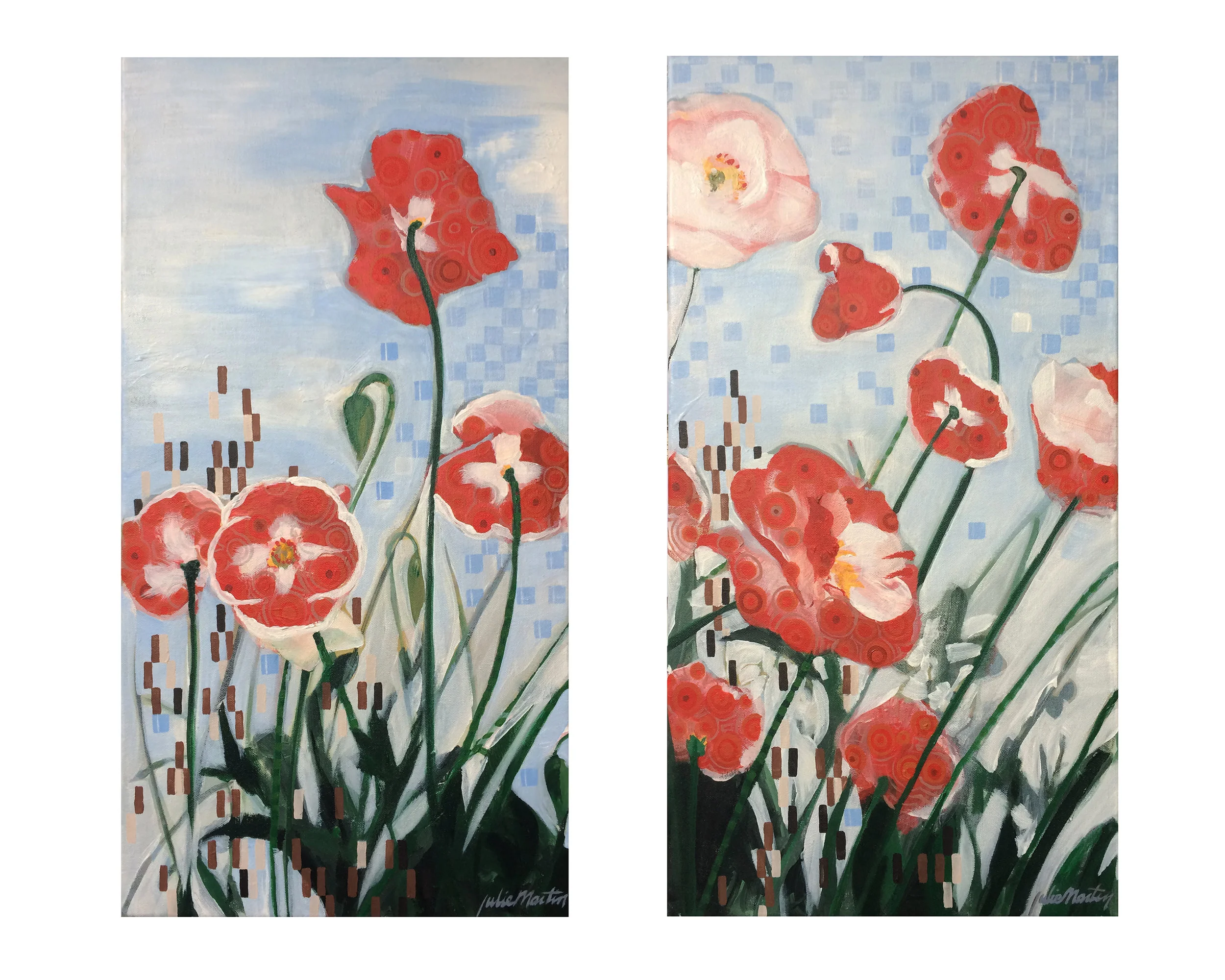 Florals for a change • Acrylic on canvas • PoppyPattern1 - 24” x 13” • PoppyPattern2 - 24” x 13”