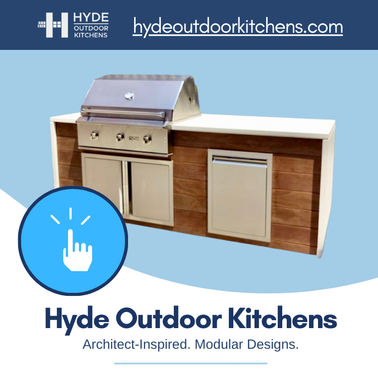 Hyde Outdoor Kitchens modular island with wood panels - shop online for nationwide delivery