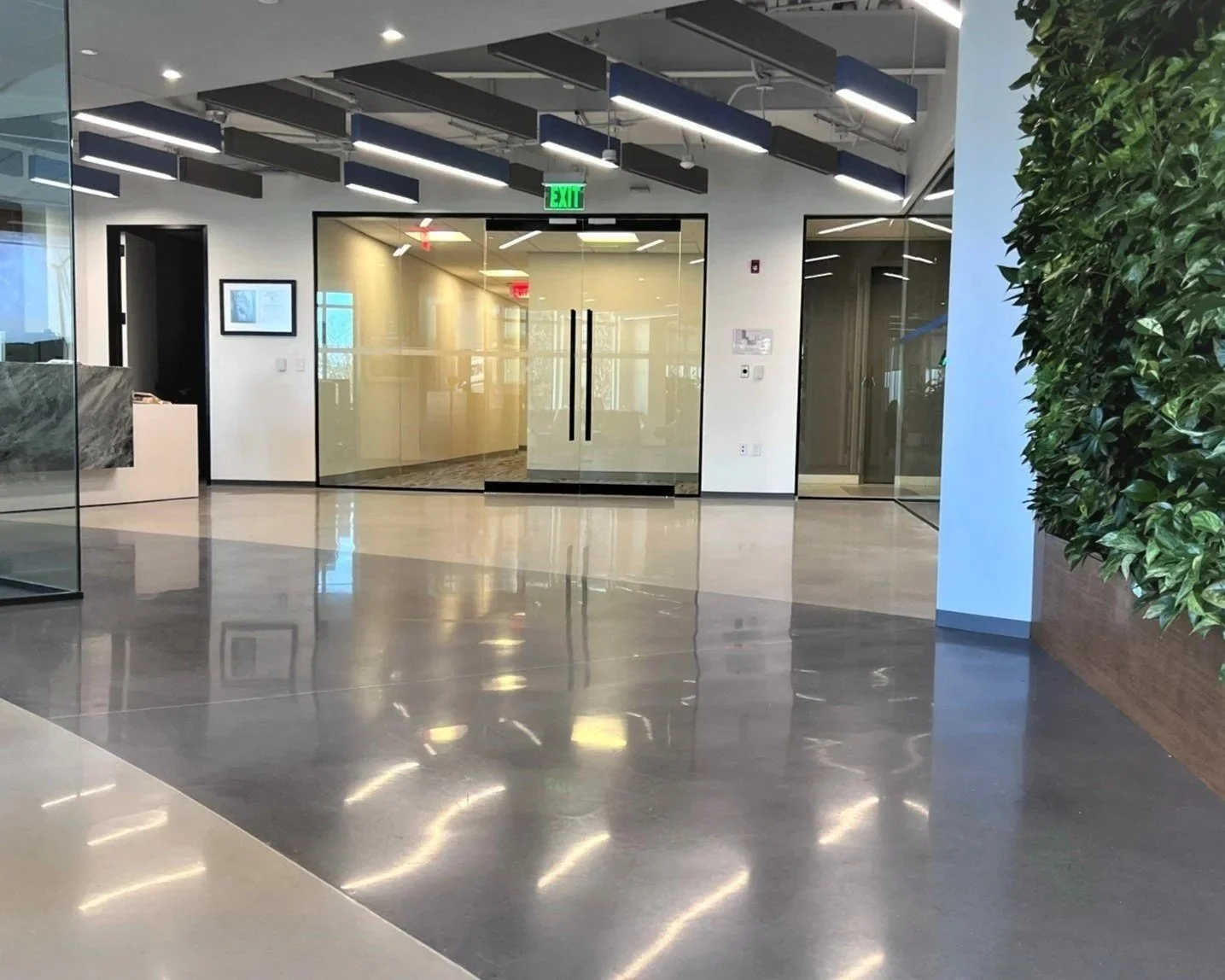Polished concrete overlay detail in Hannon Armstrong sustainable office, Annapolis Maryland