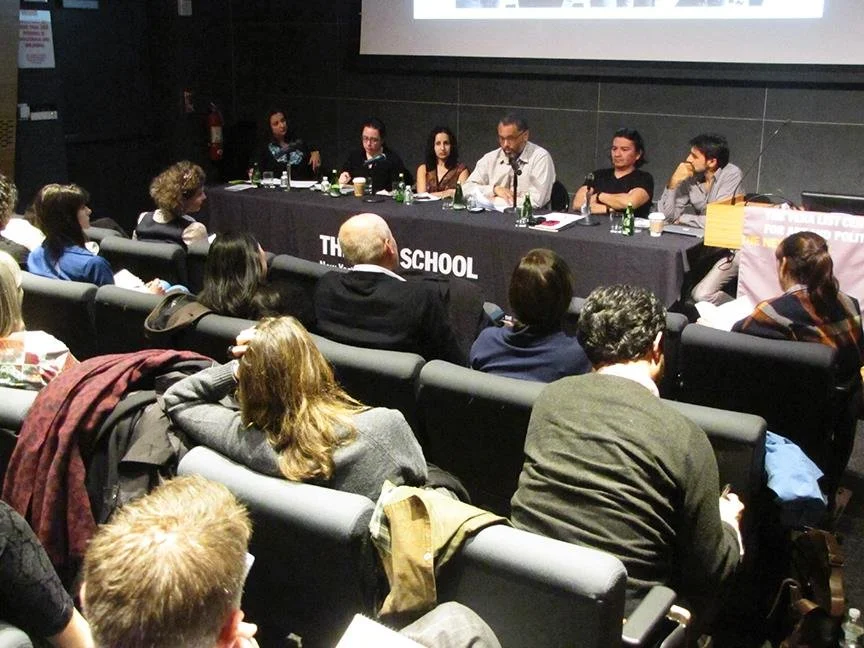 SMS with fellow panelists during the, "What Now? The Politics of Listening," at the Vera List Center for Art and Politics (2014).