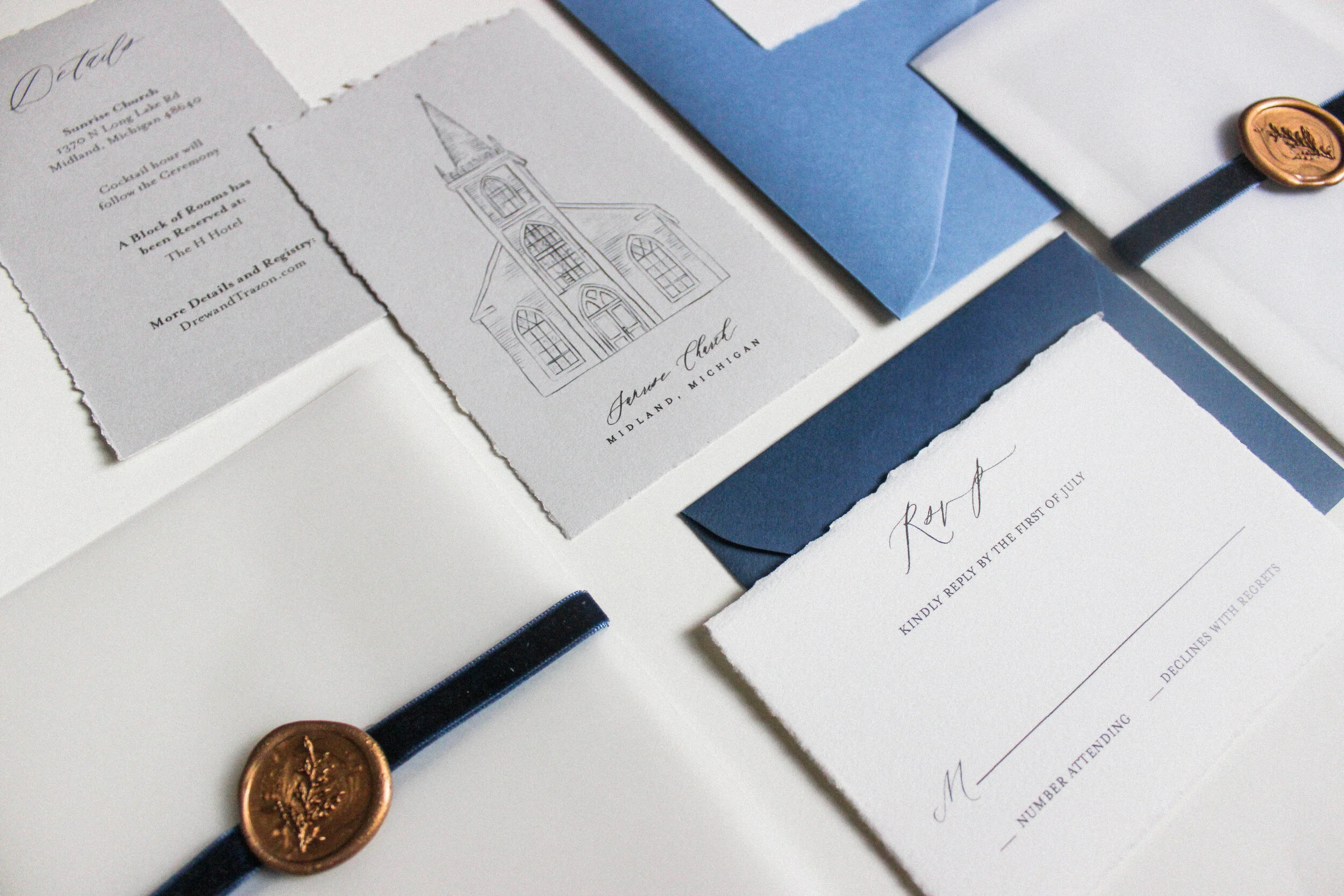 Classic Blue Wedding with Chapel Illustration