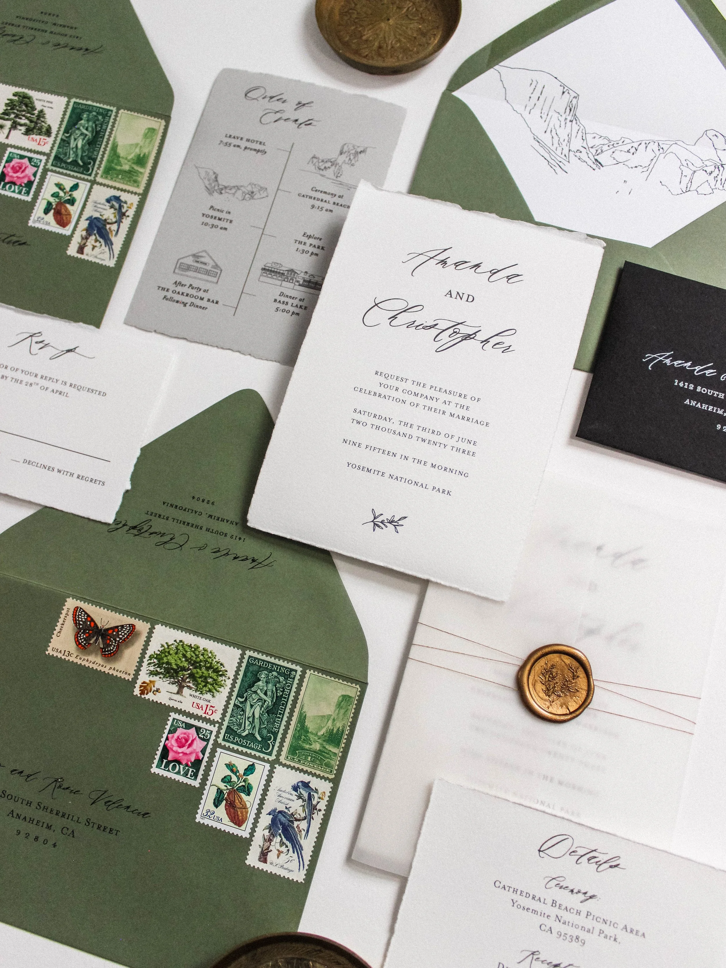 Yosemite Wedding with Illustrated Order of Events Card
