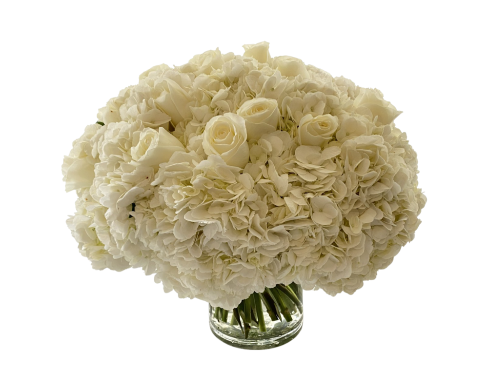 modern white hydrangea and roses