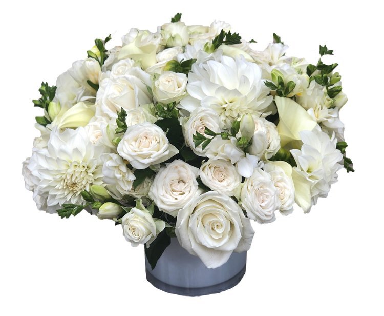 white roses and dahlias mix