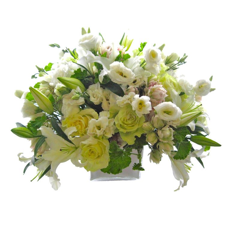 white and green mix with lilies