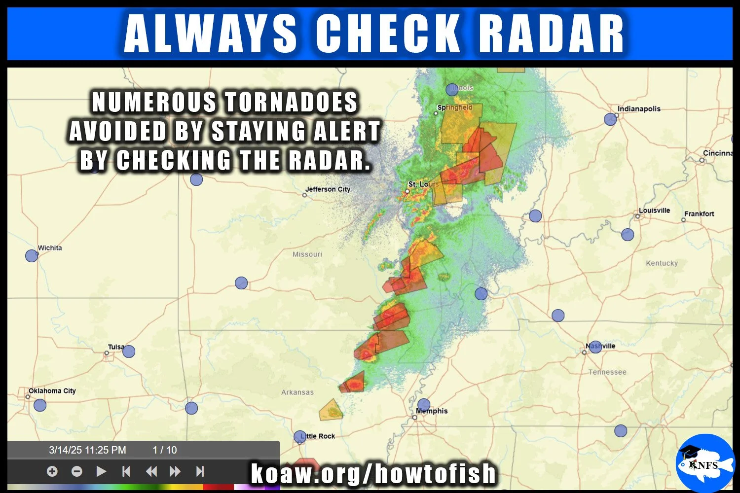 Be mindful of changing weather patterns when fishing. Tornadoes are not worth messing around wtih.