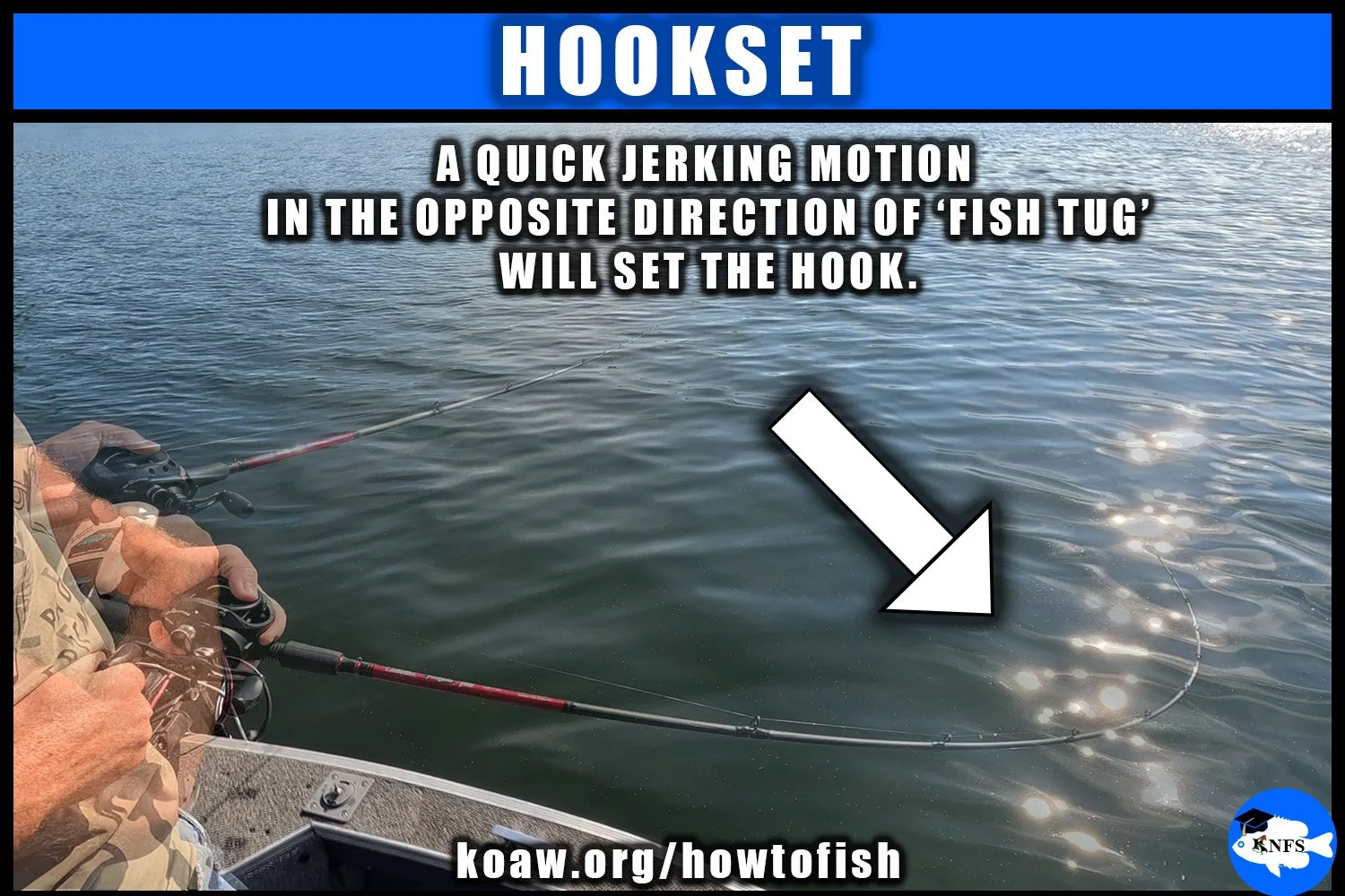 A simple image showing how to set the hook in a baitcaster reel.