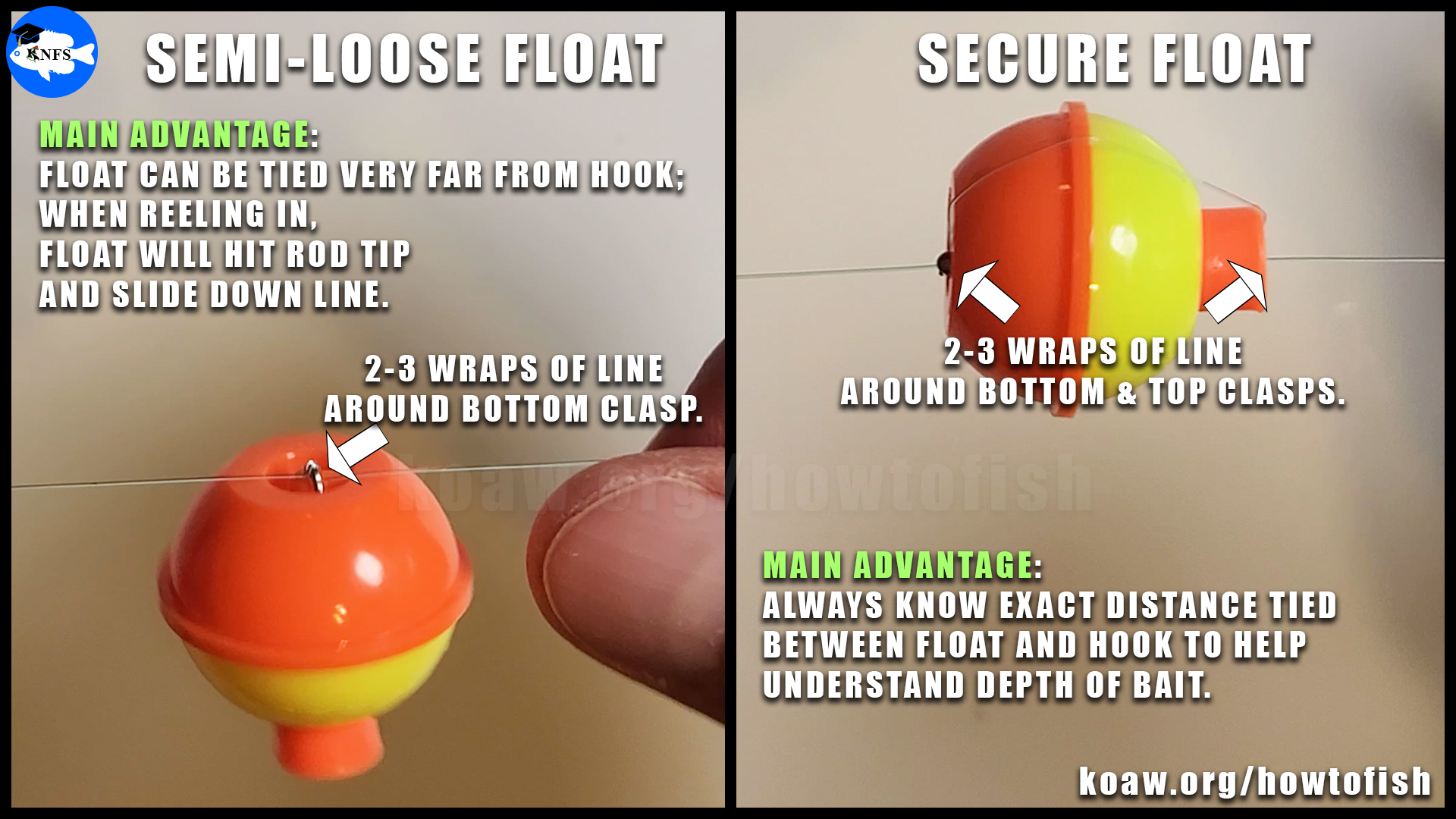 Shows how to secure a standard bobber to a line as well as attach a loose float to a fishing line.