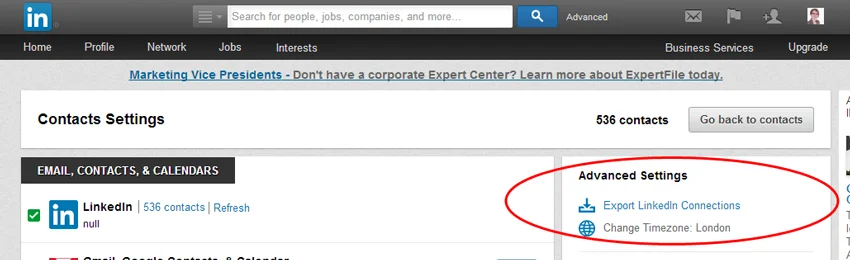 Export LinkedIn Connections Link