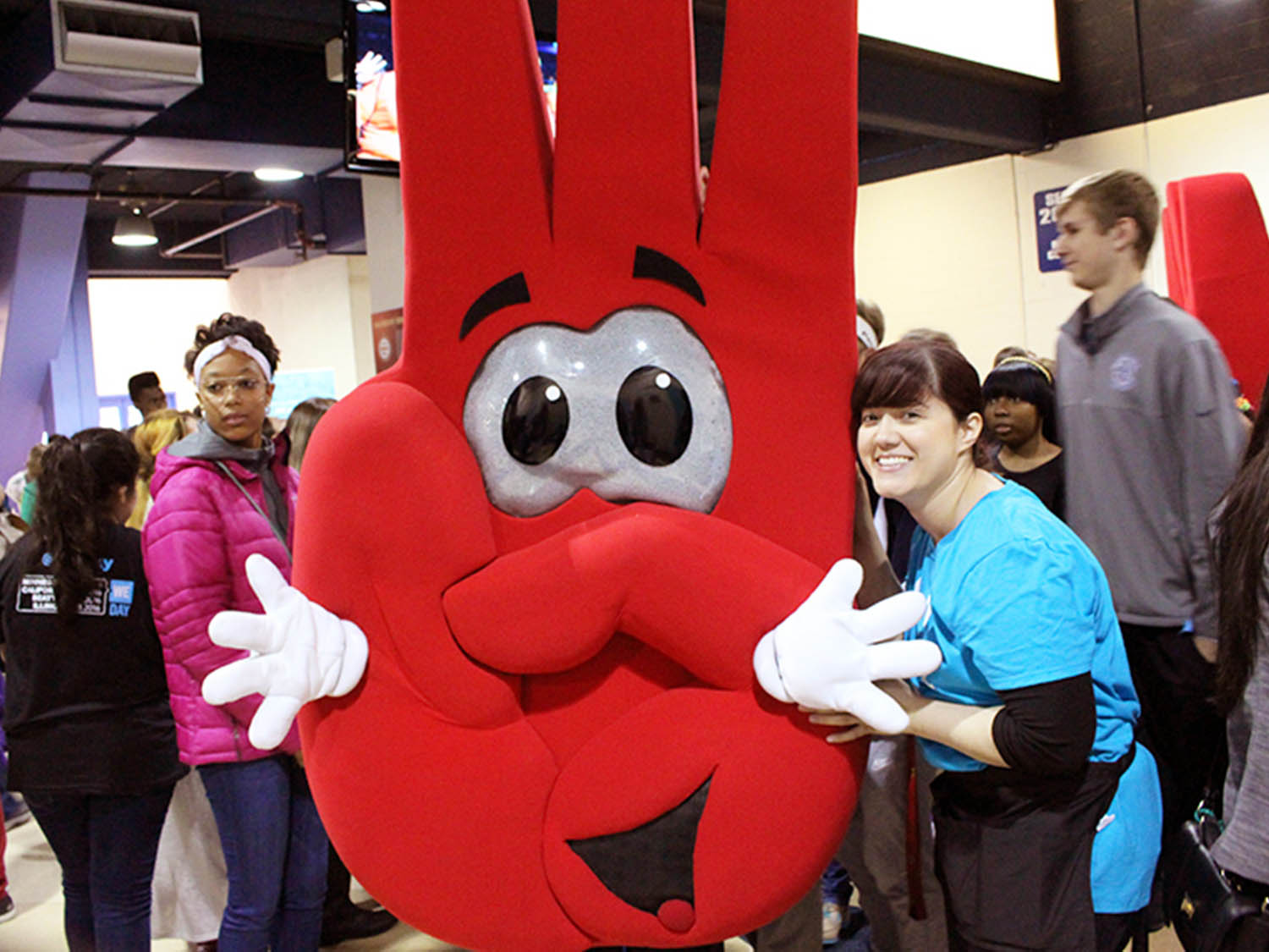 posing with we day mascot costume