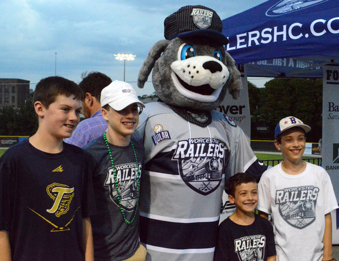 mascot dog posing with fans