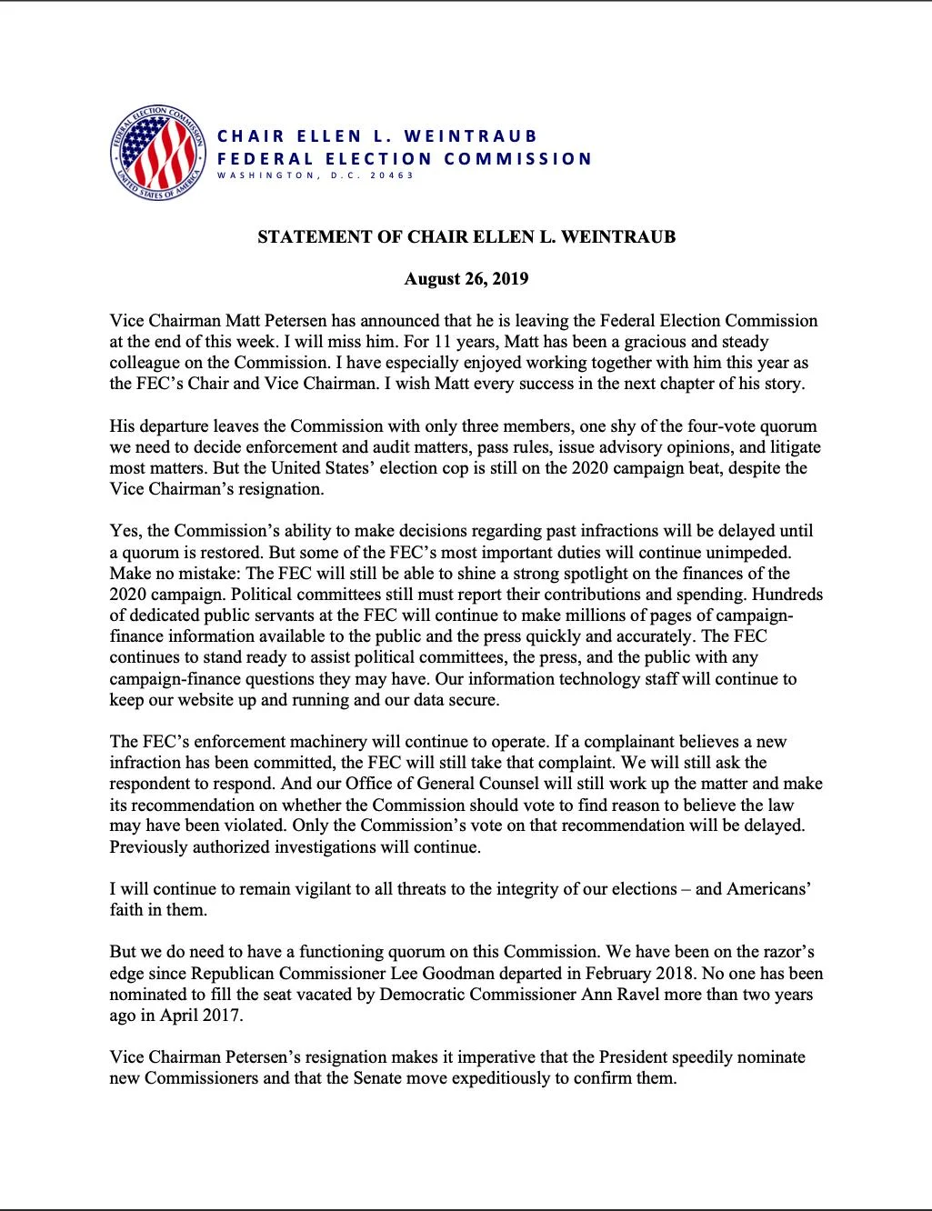 Weintraub’s full statement