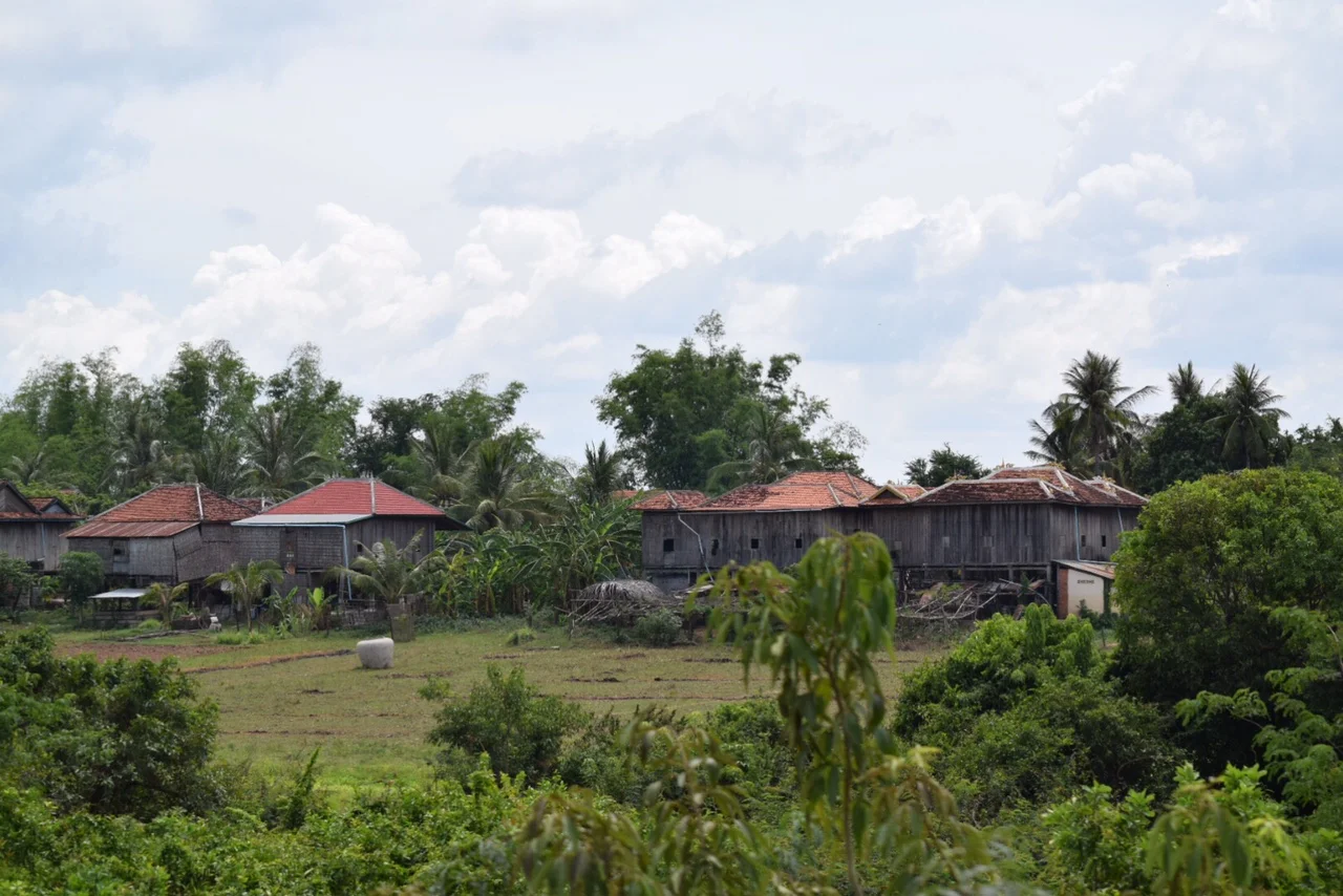 A common sight in Cambodia -- a small village of homes on stilts.