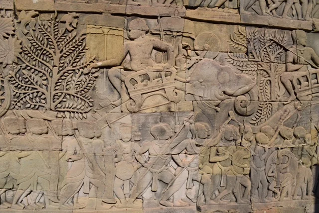 The Bayon Temple has more than 1.2 km of bas-relief carvings, depicting more than 11,000 figures and telling stories of history and everyday life in 12th-century Cambodia. 