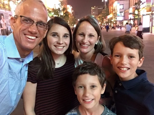 Our last night in Beijing, on Wangfujing Street after a delicious Peking Duck feast!