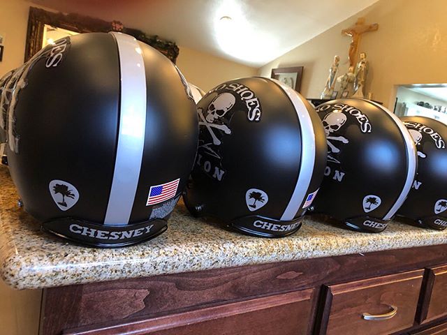 We are VERY honored to have been asked to be a huge part of this project for @kennychesney - and we think these helmets turned out incredible! Maybe we can even get a signed helmet for our own office, too! #NoShoesNation #kennychesney #redzonerecondi