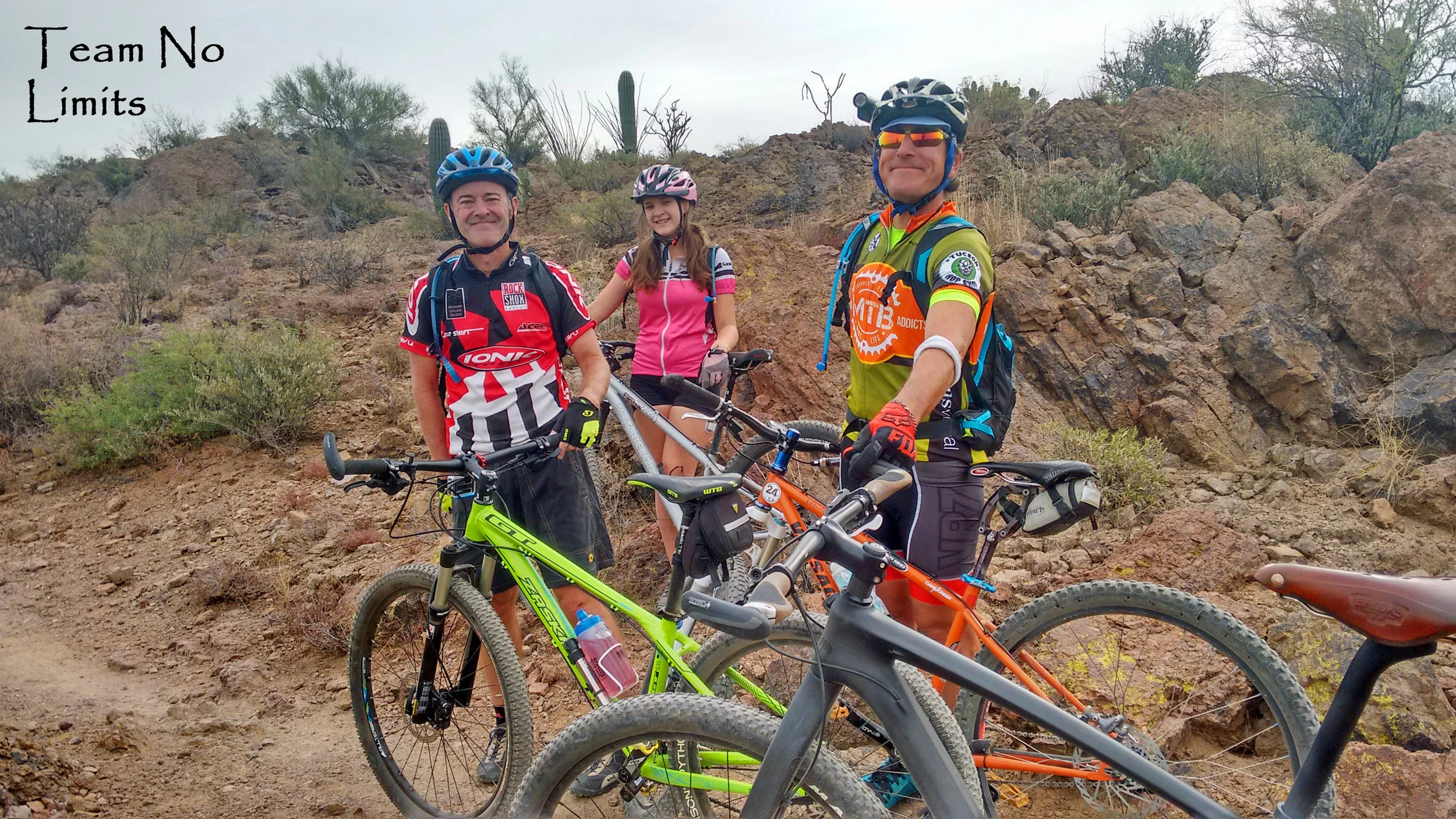 Well, most of the team. Me on the L, Olivia Rasmussen and Kent Loganbill. Photo by Todd Rasmussen. Off skiing, Billy Joe Donnelly. Training on the Sweetwater Trail (Tucson Mountains).