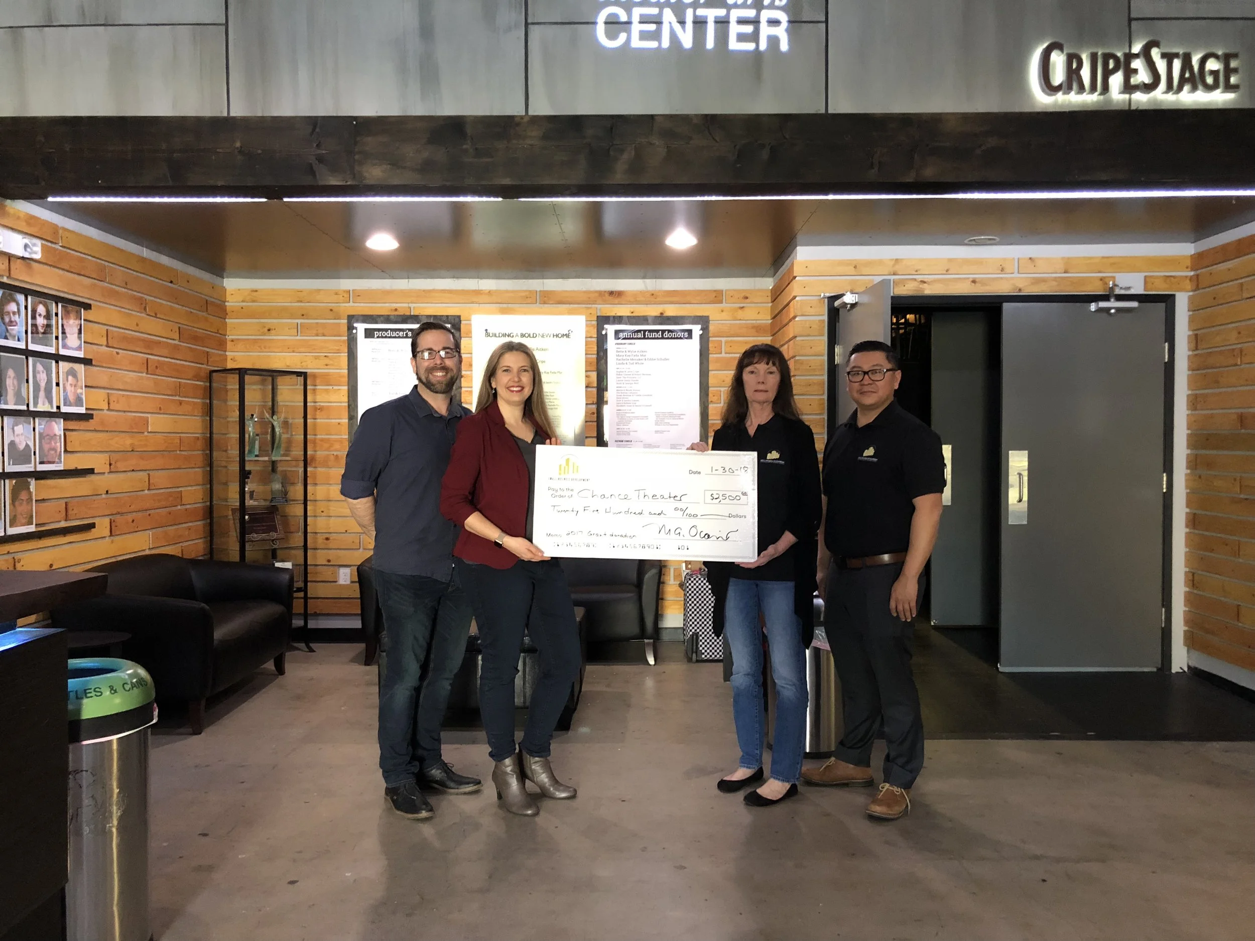 SBDC-OC donates $2,500 to support Chance Theater's 20th anniversary season