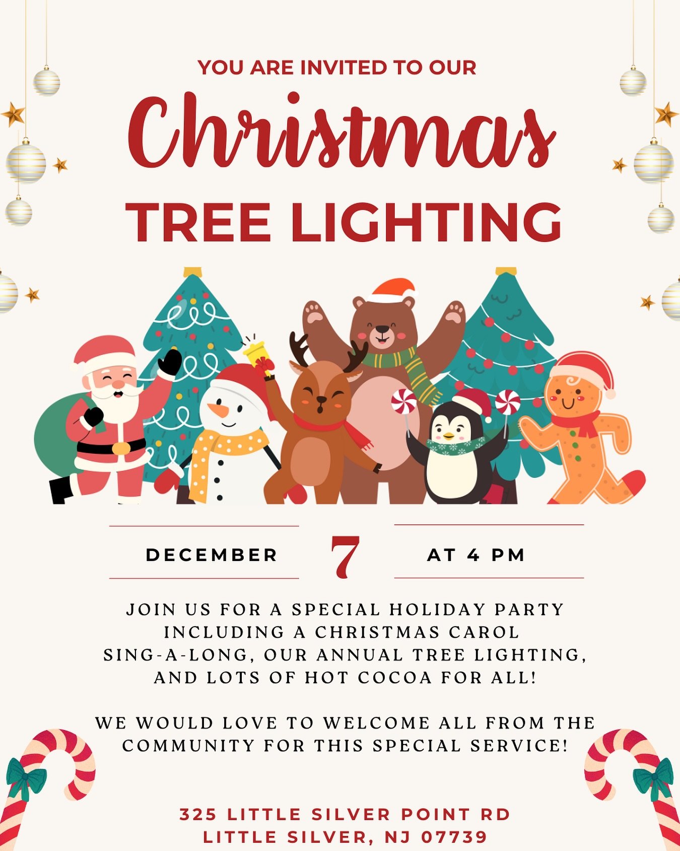 Join us for our Annual Christmas Tree Lighting! Sunday December 7th at 4pm !