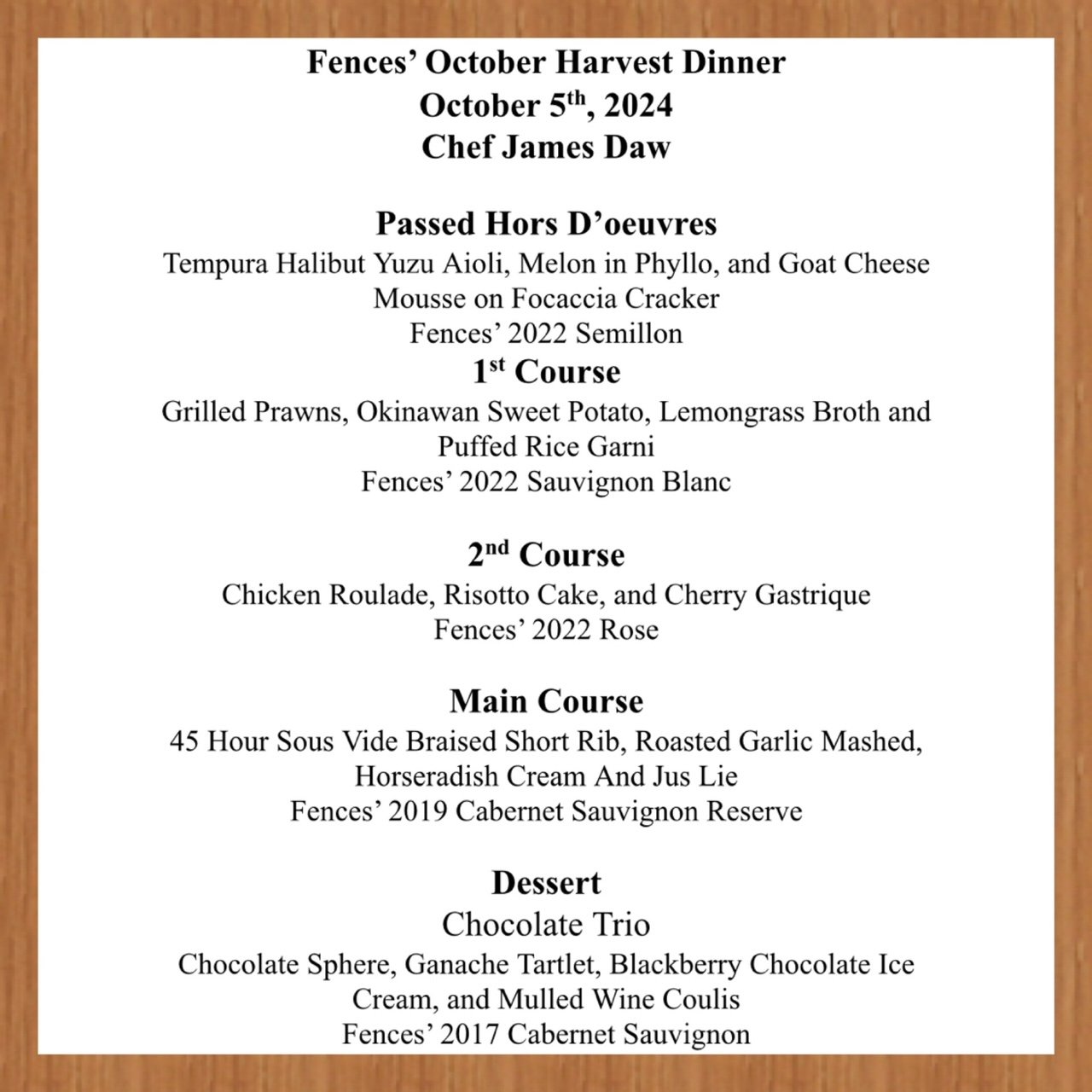 Harvest Feast Menu