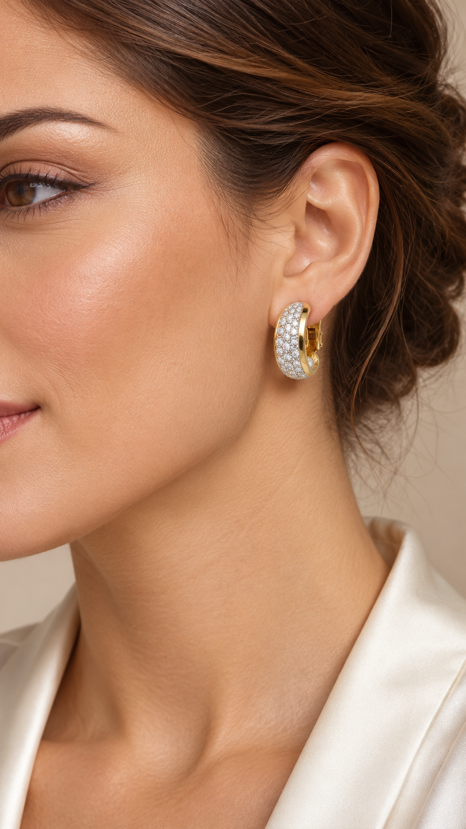 Brunette Profile with Pave Diamond Hoop.png