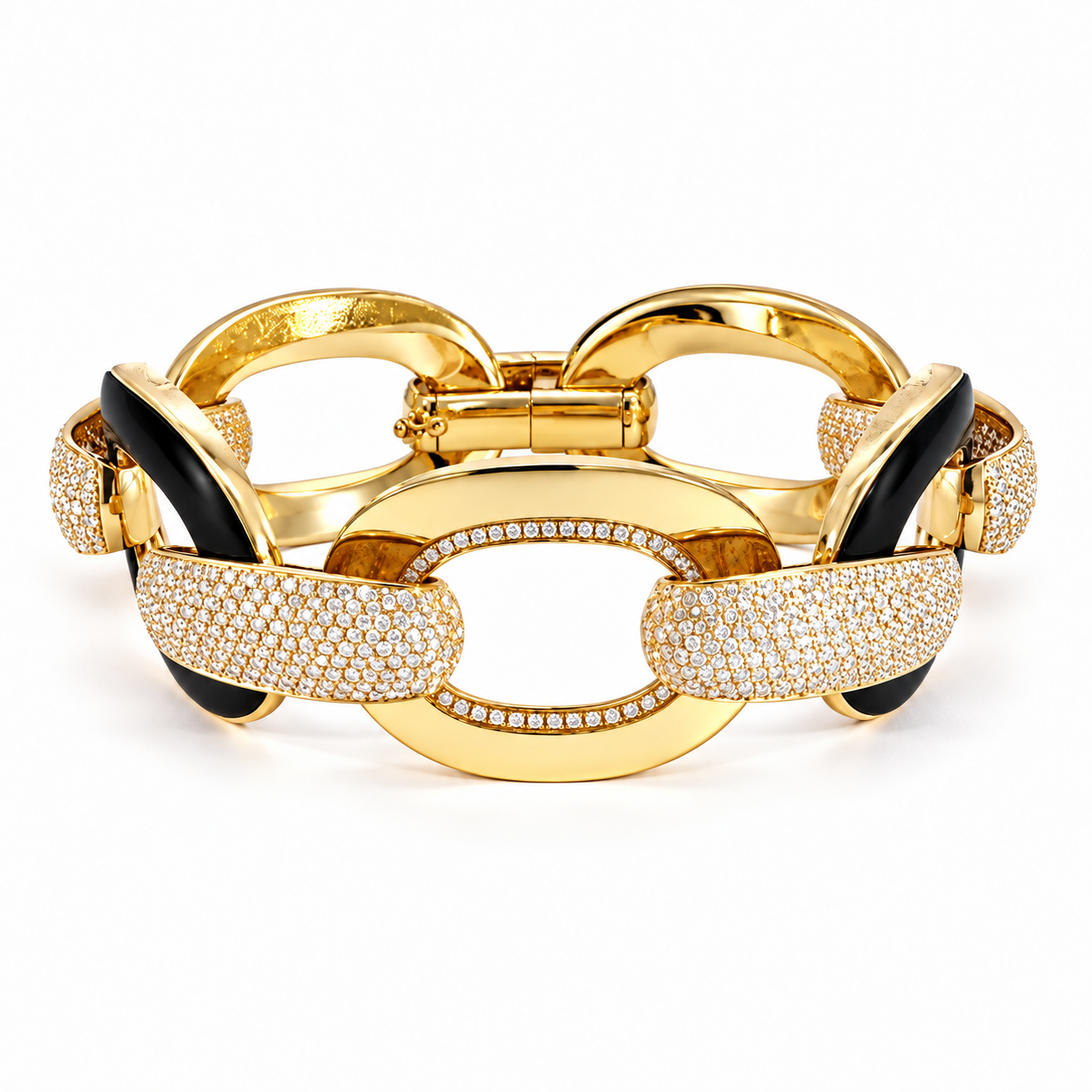 Vintage 18 Kt Gold and Pave' Diamond Link Bracelet