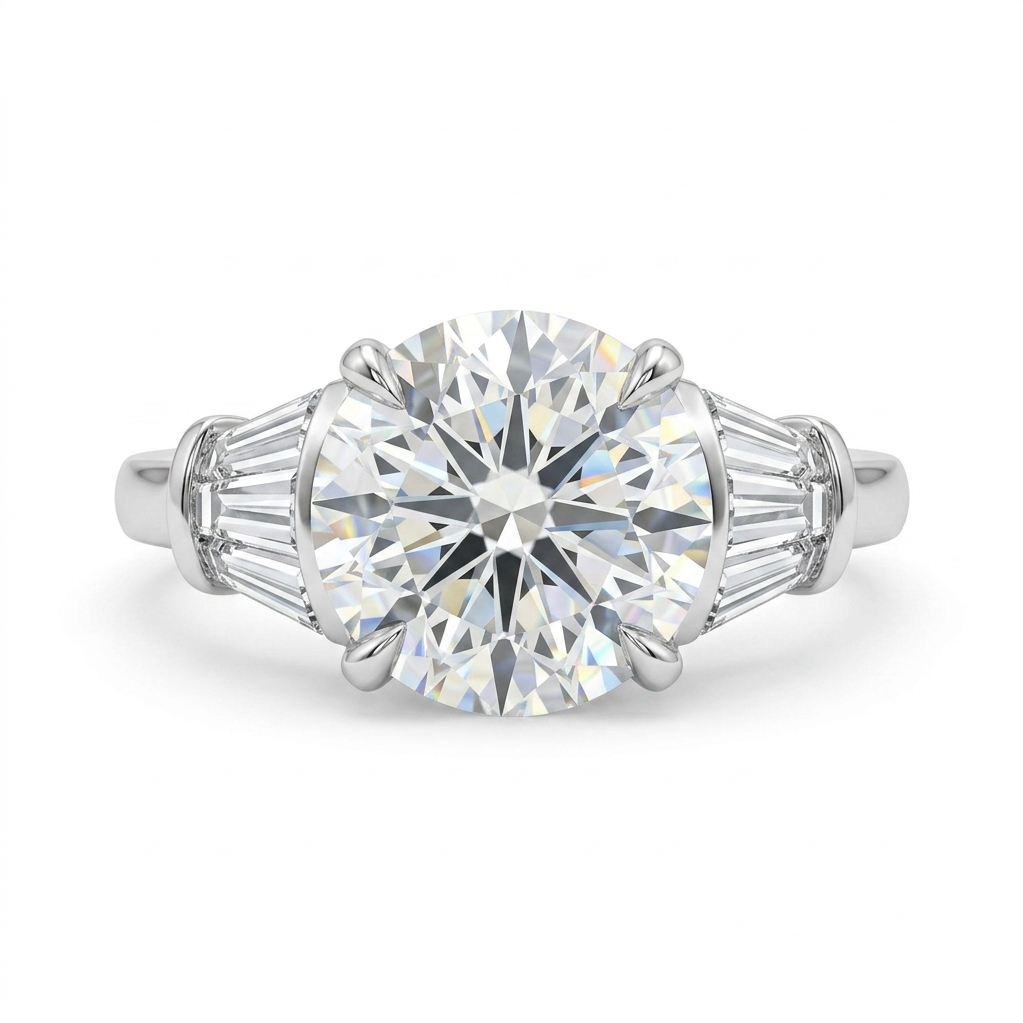 Timeless Diamond Ring with tapered baguettes set in Platinum