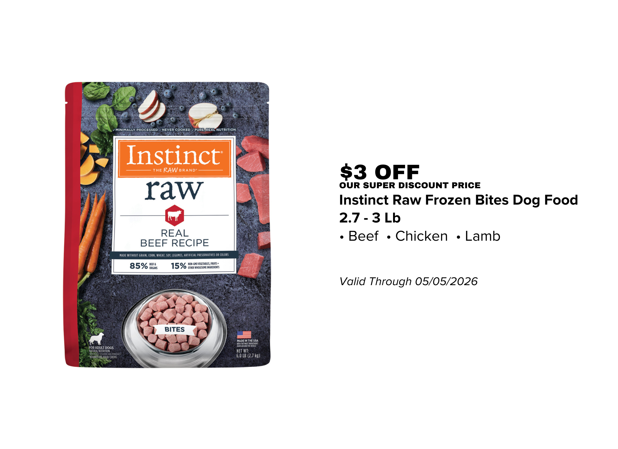 Instinct Frozen Raw Bites Dog Food - 04.01.26.png