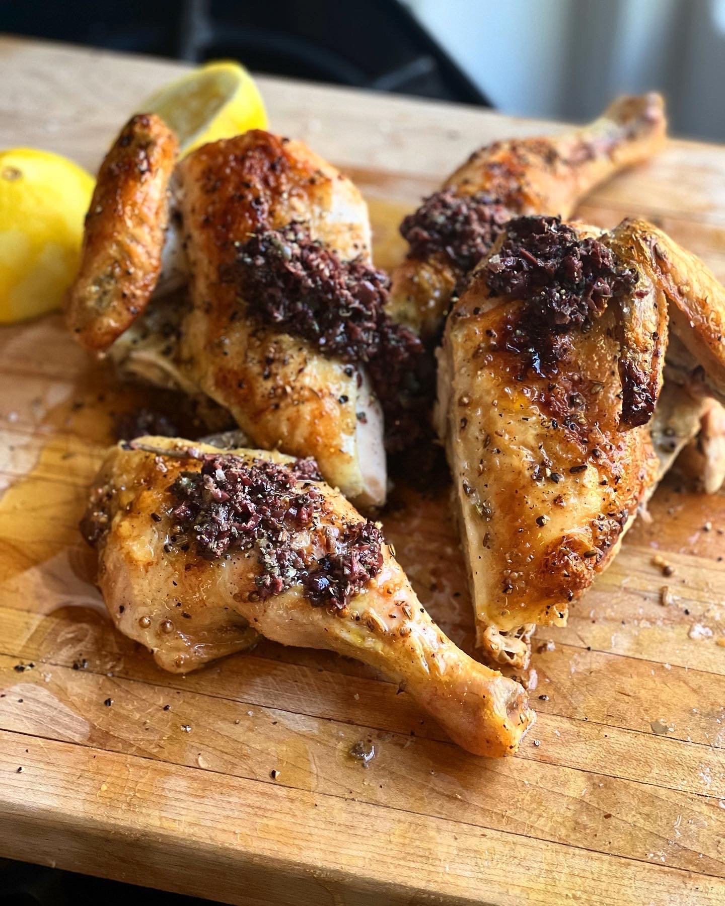 Flattened Chicken with Toasted Spices and Olive- Sage Sauce 