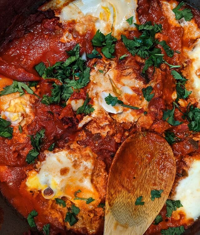 Moroccan Spiced Shakshuka
Craving a stew for breakfast that's hearty and comforting? Look no further! This Shakshuka will warm your soul with cumin and harissa spices, best served with pita/toasty bread/naan/ by itself. 
You'll need:
+ 2 cans of fire