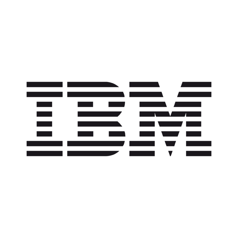 The IBM logo with horizontal lines in black.