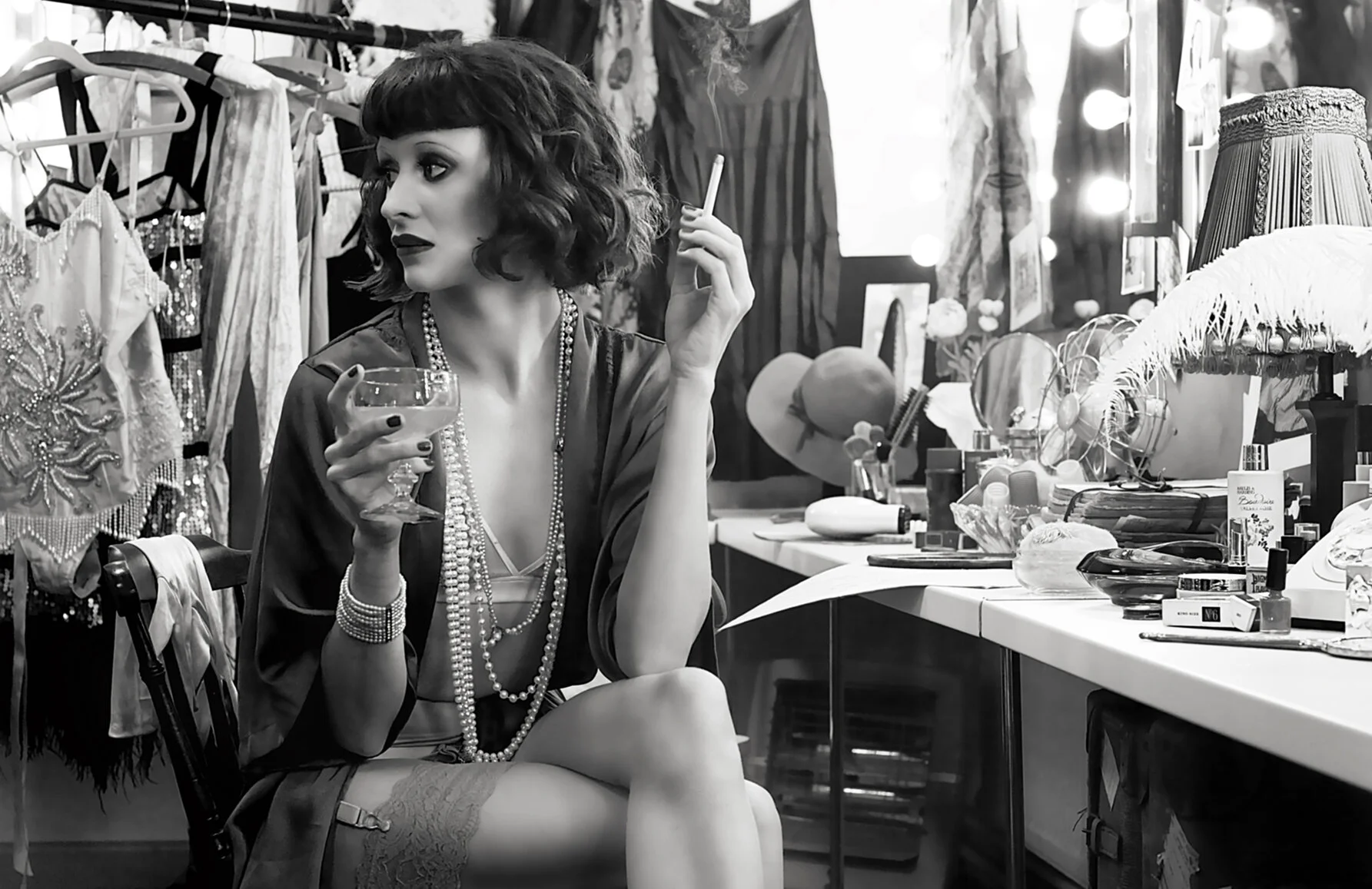 From the exhibition 'CHORINE' Janet smoking and drinking champagne