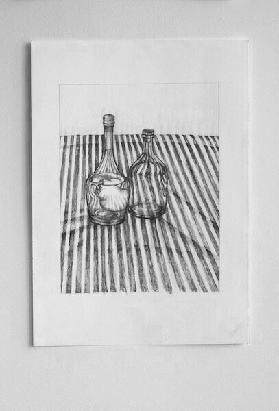 Expectation. Tall woman, short man, fetes. Pencil drawing, 11 November 2018.