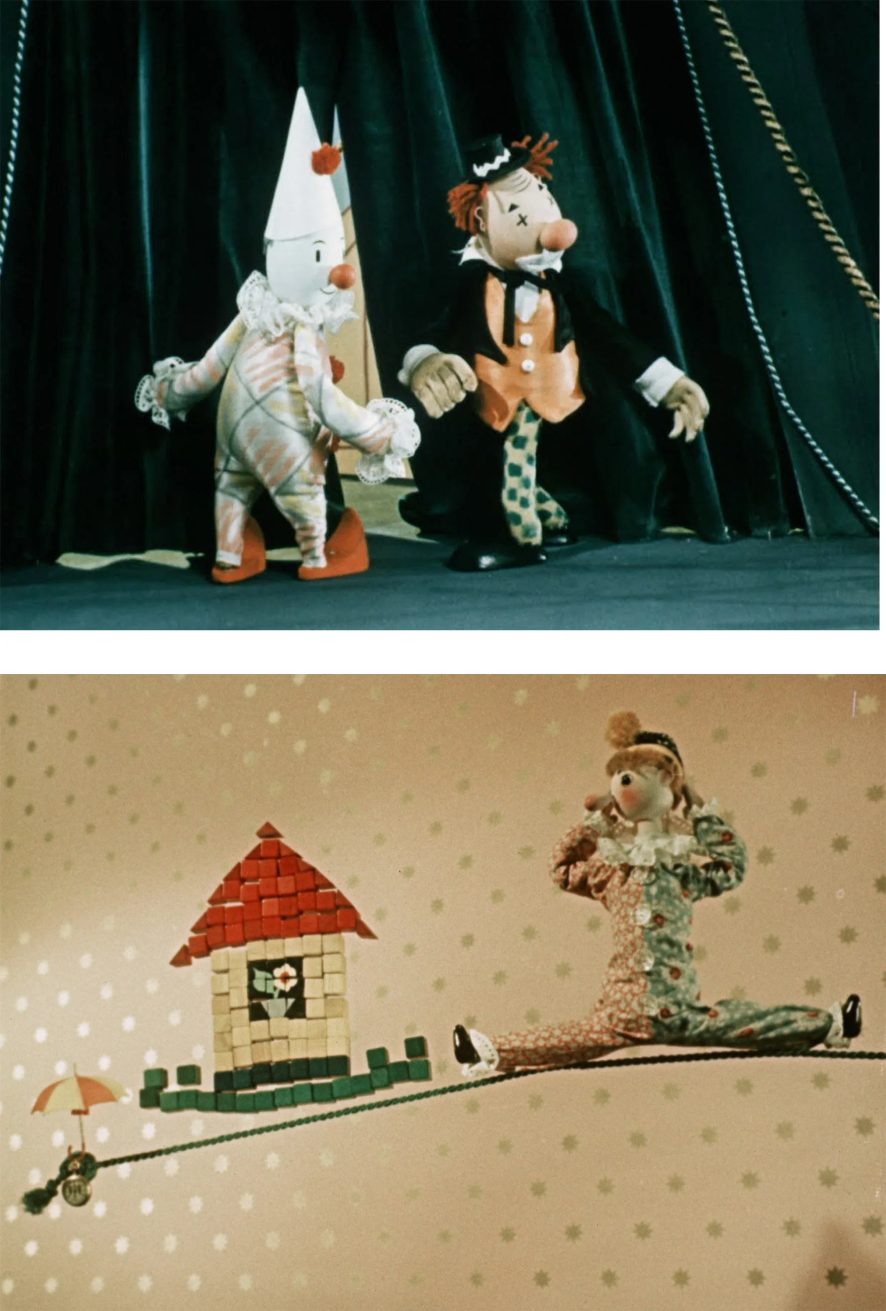 IMAGES: (top) Mister Prokouk, Acroba t, dir. Karel Zeman, 1959. (bottom) The Little Umbrella , dir. Břetislav Pojar, 1957.