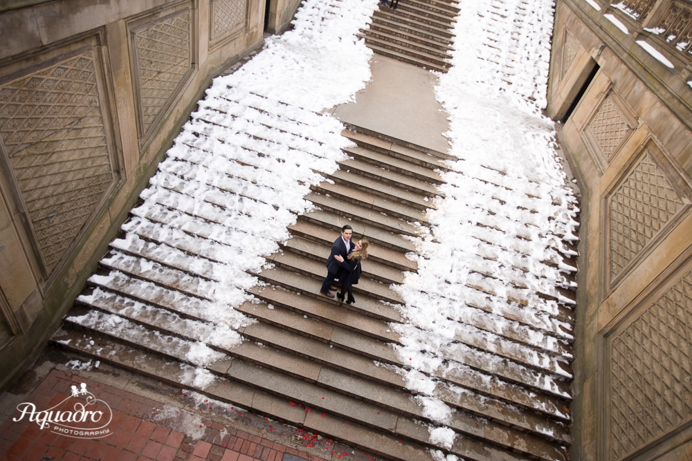 Engaged Couple on the stairs of the Bethesda Terrace