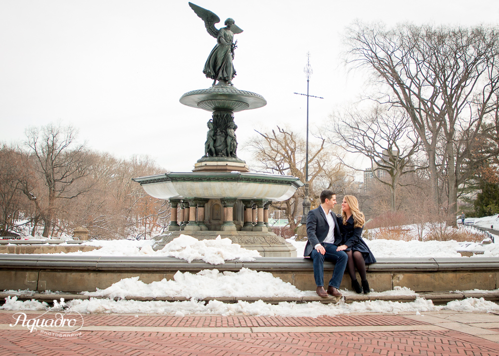 Engaged Couple by Bethesda Fountain