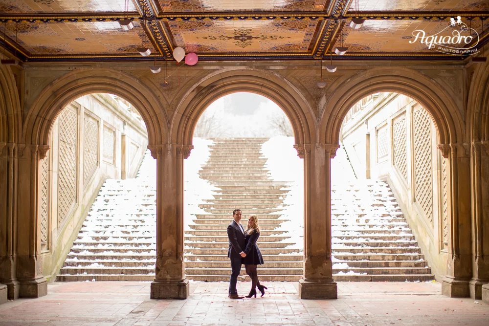 Engaged Couple in Bethesda Terrace