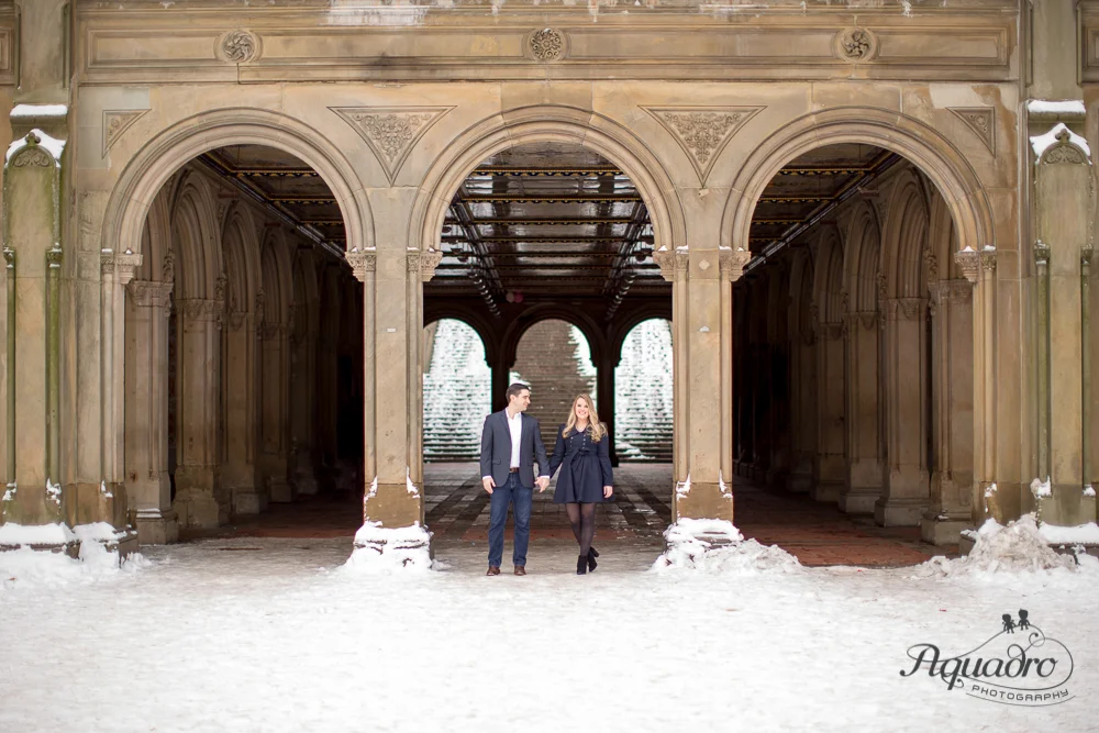 Engaged Couple in Bethesda Terrace