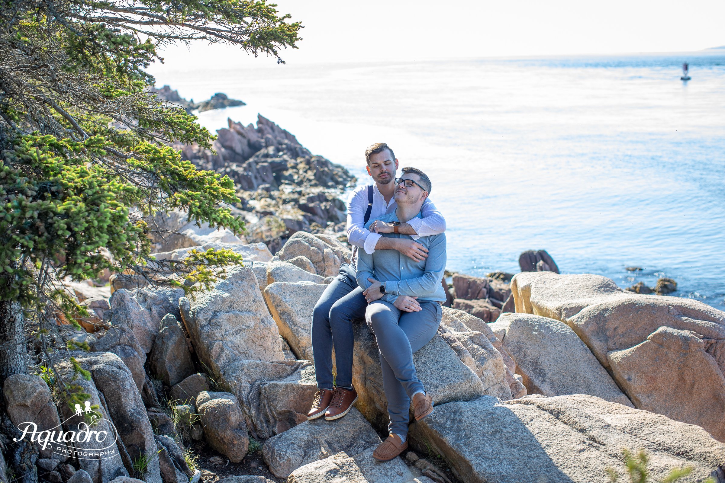Engagement Session on rocky beach and near lighthouse in Maine