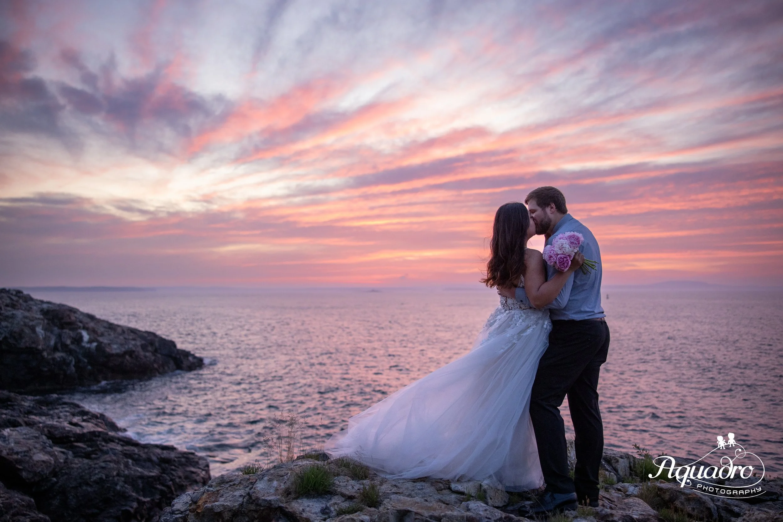 sunrise over great head cliffs near sand beach on acadia ocean path on mount desert island