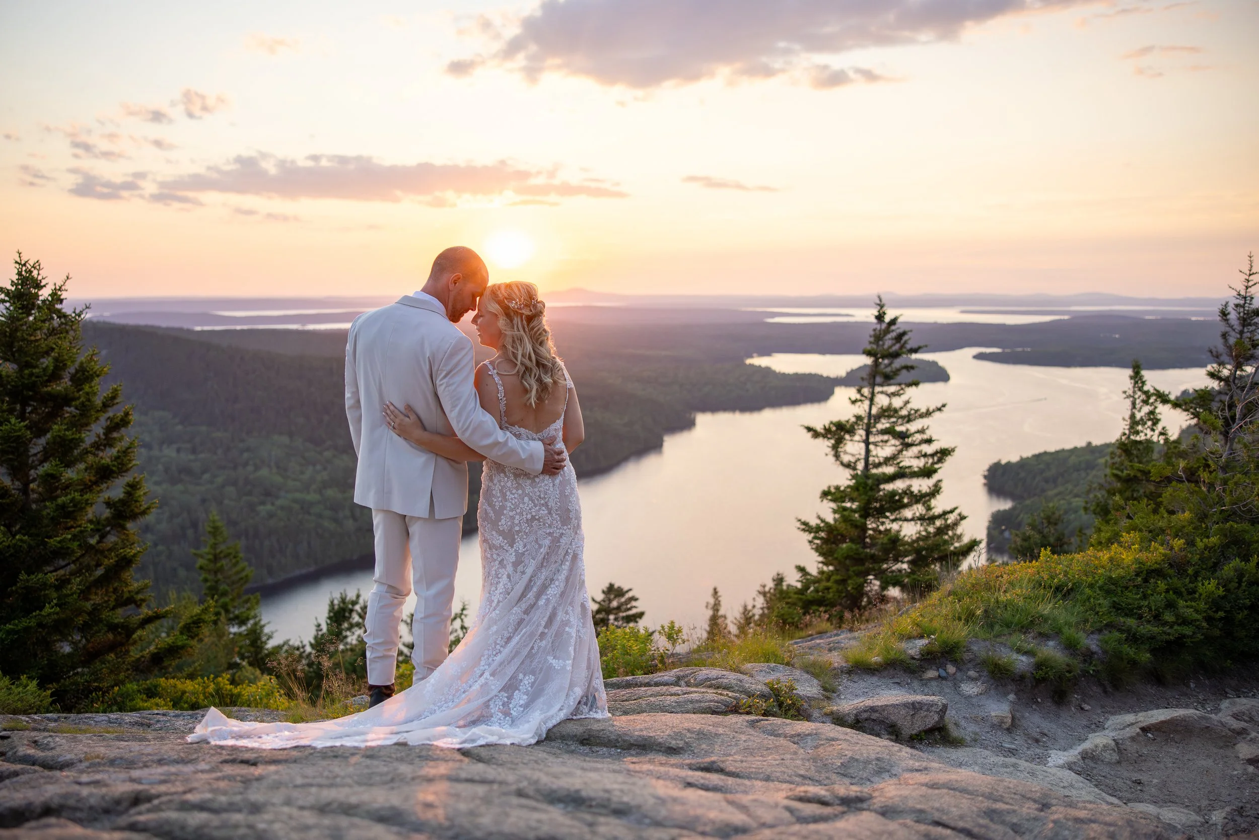 sunset wedding photo in acadia national park