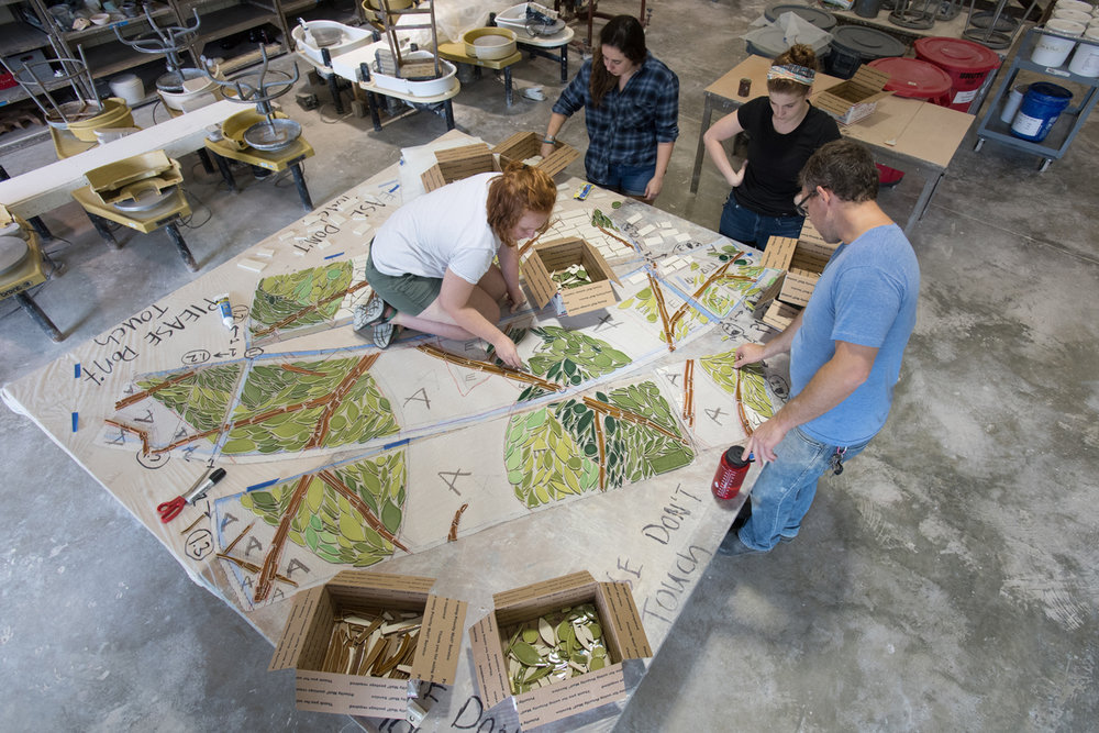  Arial view of students placing tiles.  Photo by Michael Spooneybarger 