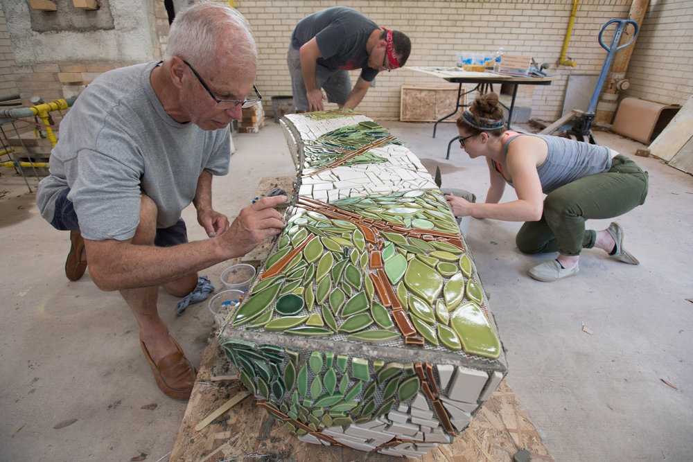  Students and me grouting the tiles.  Photo by Michael Spooneybarger 