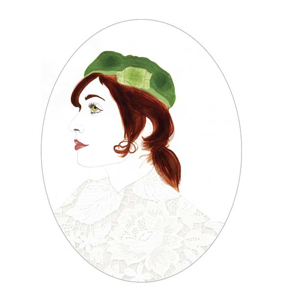 Portrait of Lizz Freeman Kelly, friend & badass entrepreneur. Watercolor painting with digital lace.
