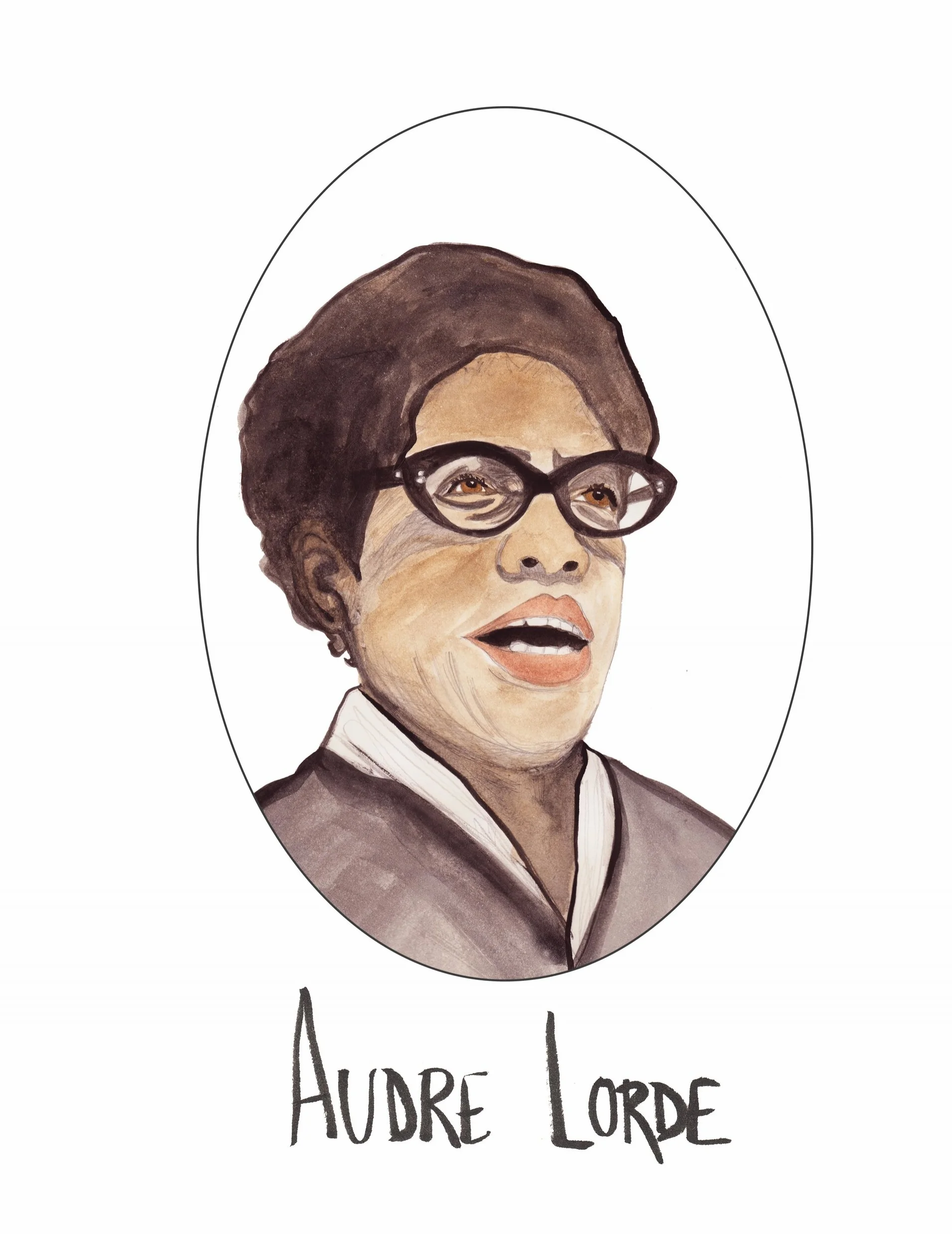 Portrait of Audre Lorde. Watercolor painting.