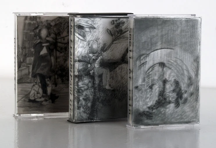 Cassette-Bue series, 2016 2" x 3" Drypoint on acrylic 