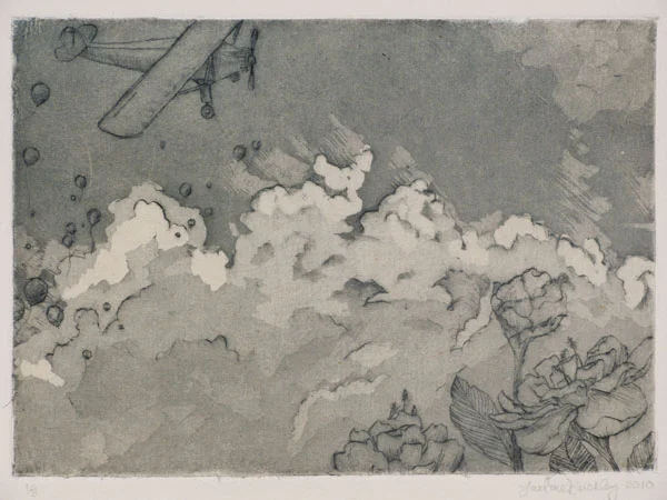 3. Aquatint, drypoint and chine colle. Class: Survey in printmaking class