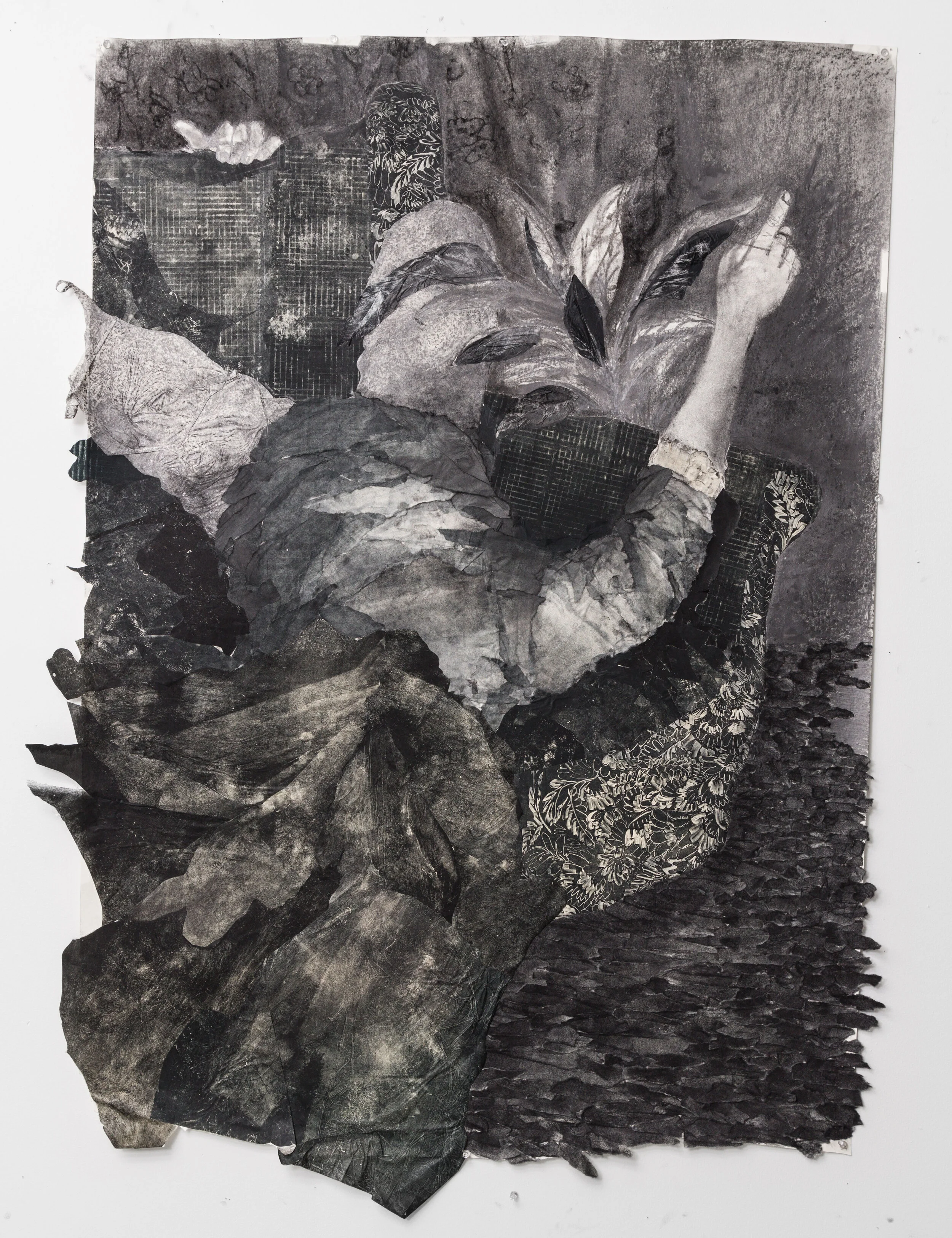 Between Mary Jane’s shrouded thoughts 36” x 48” 2018 Collagraph print, monoprint and graphite on paper.
