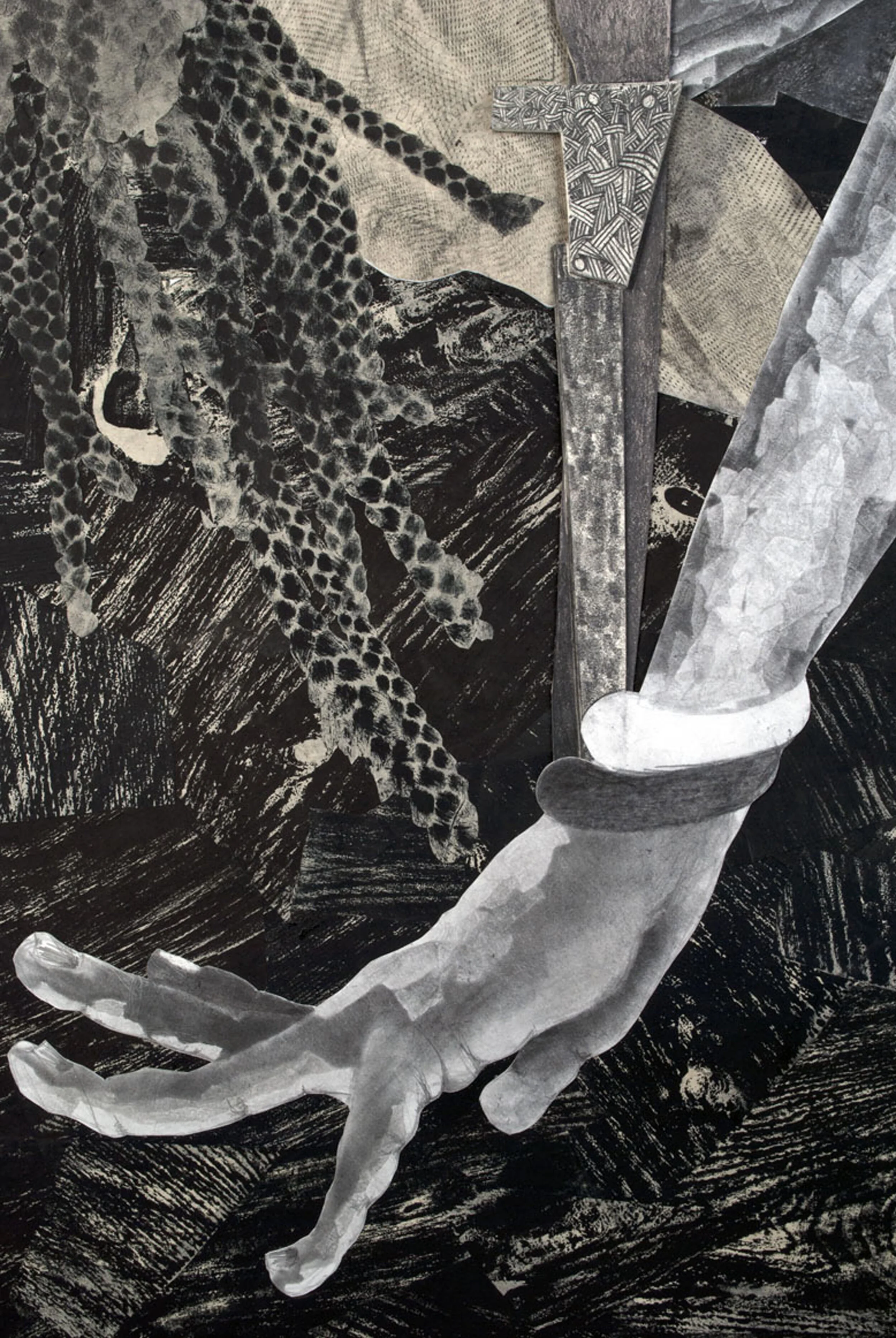 Detail: Round Robin Woodcut, collagraph, and monoprint on paper