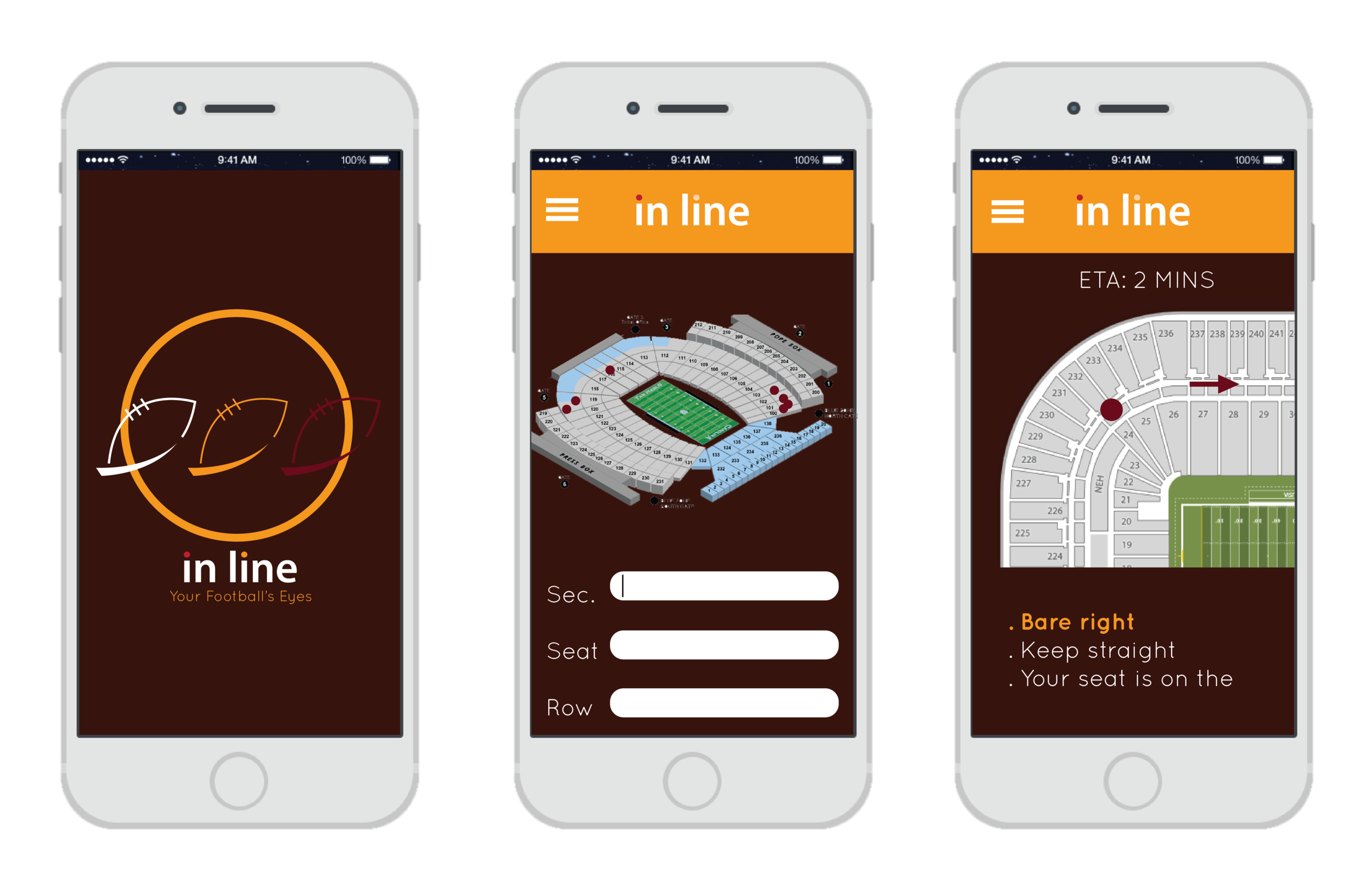 During football season, the app can be use for mapping seats. Fans can simply put there Section, Seat and Row and it will show you the direction. 
